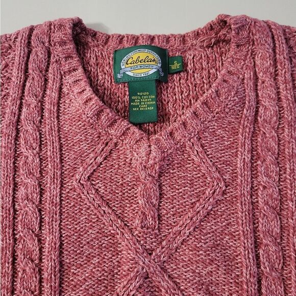 Cabela's Women's Red Marbled Cable-knit V-neck Pullover Long Sleeve Sweater - Picture 7 of 11